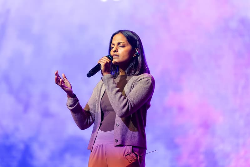 Worship leader singing